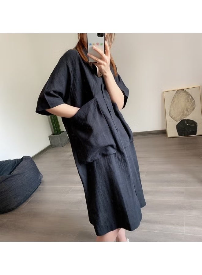 Barbora Linen Casual Pocket Detailed Casual Women's Dress LN260BLACK - Image 3